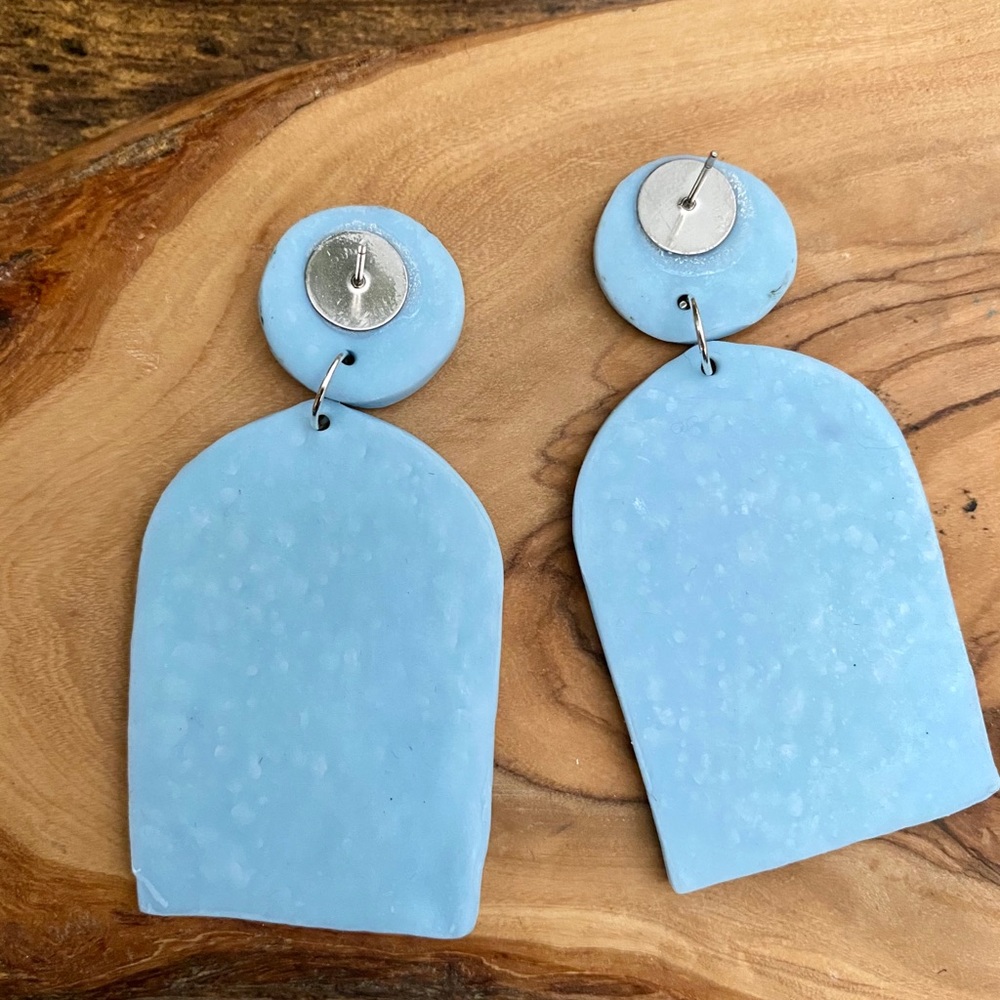 Handmade Abstract Woman’s Face Clay Earrings-Blue - Picture 4 of 11